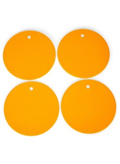 Bukela Honeycomb Pattern 7 inch Silicone Round Kitchen Hot Pad Trivets Set of 4, Orange  - Image 1