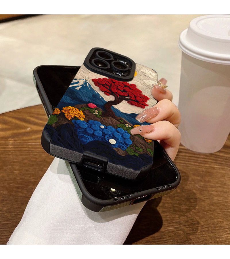 غطاء هاتف لآيفون 13 برو ماكس بتصميم ألوان مختلطة 1 نقش زيتي لورود ونمط المانغروف - Image 3
