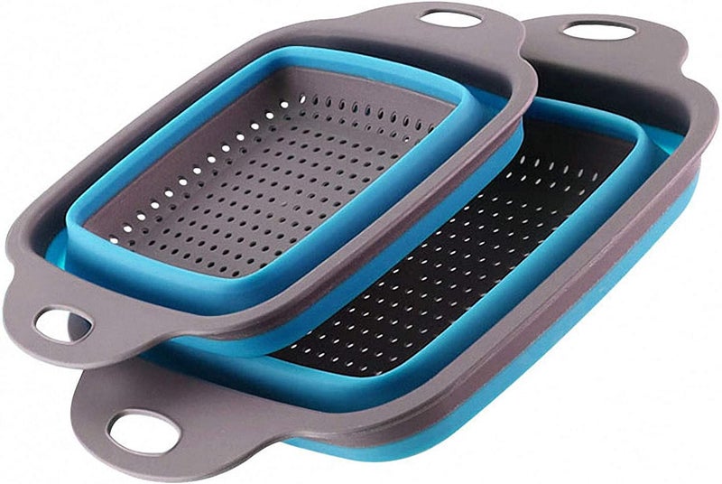 Baskety Collapsible Colander Pack of 2 Collapsible Set,Food-Grade Silicone Kitchen Strainer Space-Saver Folding Food Strainer Colander (2 Pack Blue) - Image 1