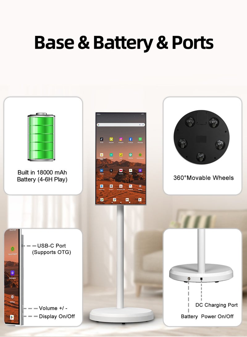 VLH 21.5 Inch 1080P Portable Touch Screen Monitor,Smart Android TV on Wheels,4-6H Battery,4+64GB Storage,Rotatable Display for Home Theater/Office/Outdoor,Arabic  & Google Play - Image 5