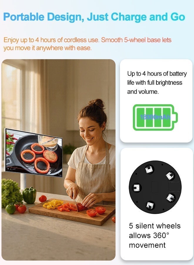 VLH S01W 21.5 Inch Smart Portable TV, 1080P Rolling Touch Screen Tablet Monitor on Wheels, EDLA-Certified, 4GB RAM 64GB Storage, 4-6H Battery, Rotatable Screen with Stand, Wireless Casting, Suitable for Home Outdoor - Image 5