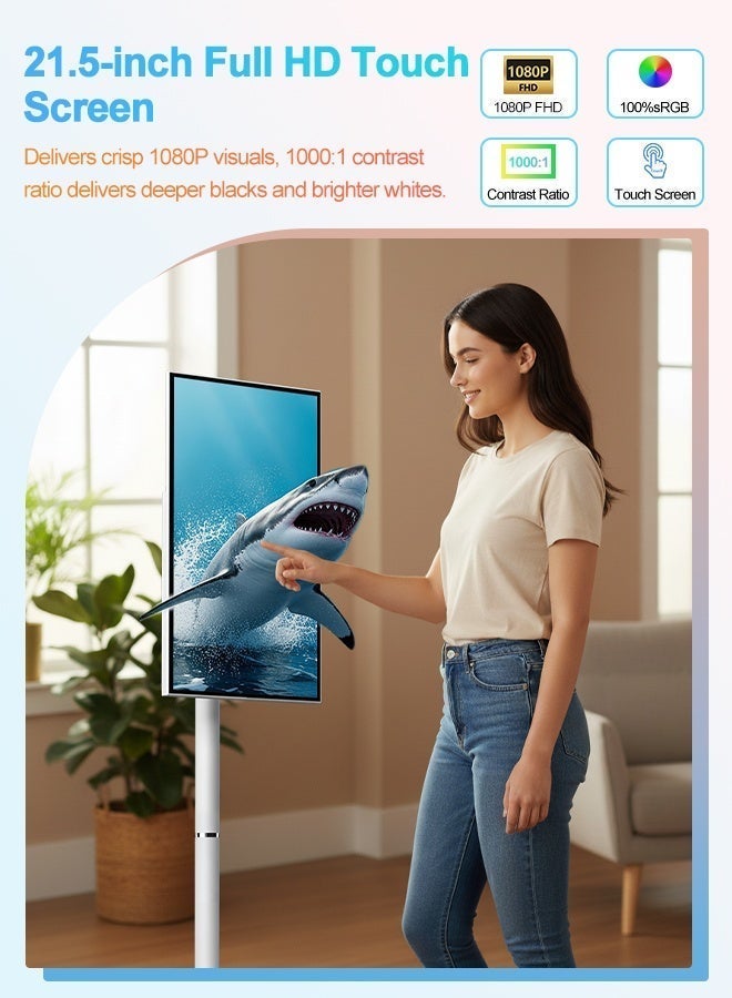 VLH S01W 21.5 Inch Smart Portable TV, 1080P Rolling Touch Screen Tablet Monitor on Wheels, EDLA-Certified, 4GB RAM 64GB Storage, 4-6H Battery, Rotatable Screen with Stand, Wireless Casting, Suitable for Home Outdoor - Image 3