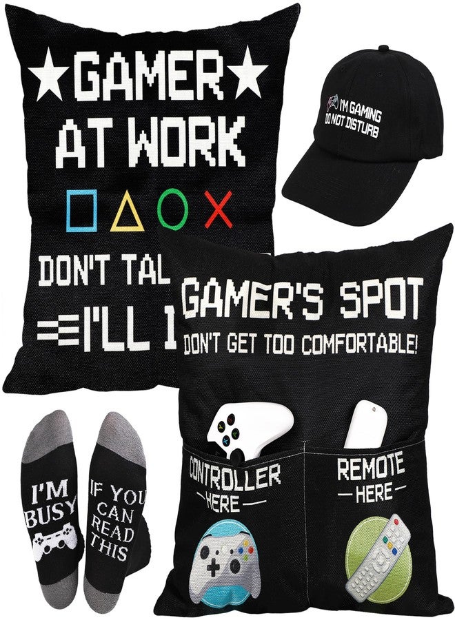 Geefuun Gamer Gifts 18"x 18" 2-Pocket Gaming Pillow Covers & “I’M Gaming DO NOT Disturb” Hats & Funny Socks, Christmas Easter Birthday Gift for Teen Boys Room (No Fillers) - Image 1