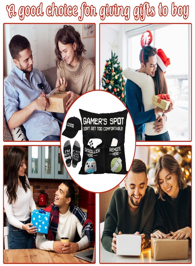 Geefuun Gamer Gifts 18"x 18" 2-Pocket Gaming Pillow Covers & “I’M Gaming DO NOT Disturb” Hats & Funny Socks, Christmas Easter Birthday Gift for Teen Boys Room (No Fillers) - Image 3
