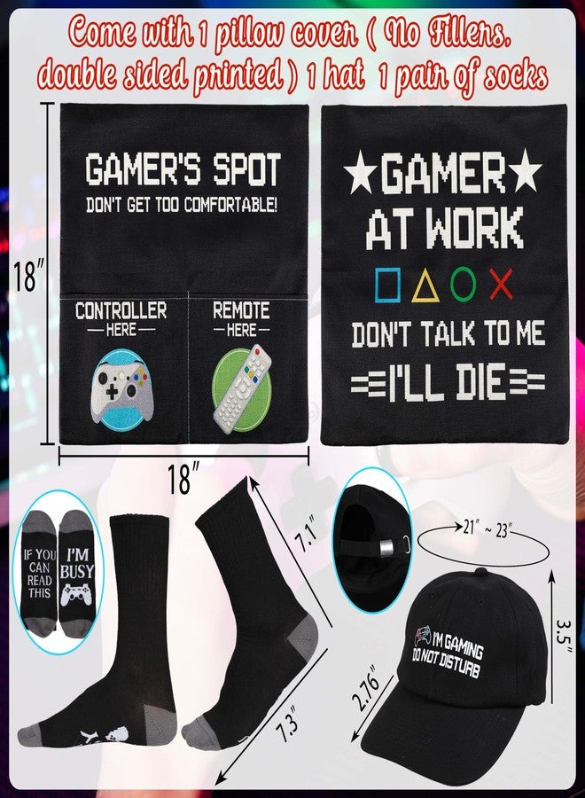 Geefuun Gamer Gifts 18"x 18" 2-Pocket Gaming Pillow Covers & “I’M Gaming DO NOT Disturb” Hats & Funny Socks, Christmas Easter Birthday Gift for Teen Boys Room (No Fillers) - Image 4