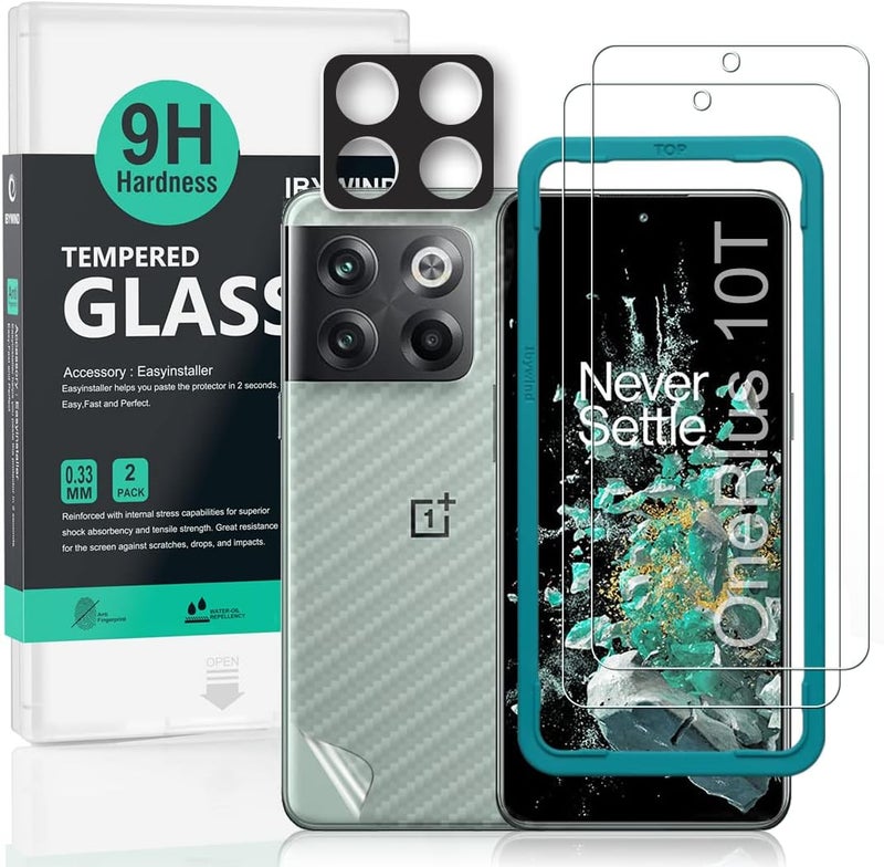 Ibywind For OnePlus 10T 5G Screen Protector 6.7",2 Pack 9H Hardness Tempered Glass,With 1Pc Camera Lens Protector,1Pc Back Carbon Fiber Film,Easy to install,HD Clear,Anti Scratch - Image 1