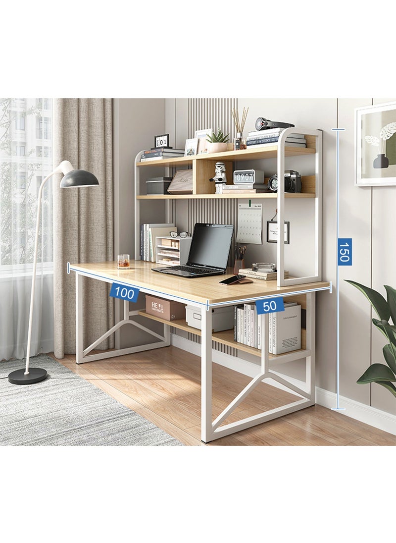 Simple Desktop Computer Table, Desk And Bookshelf, Suitable for Study/Office/Storage (Grid Storage Board Not Included)100*60*150CM