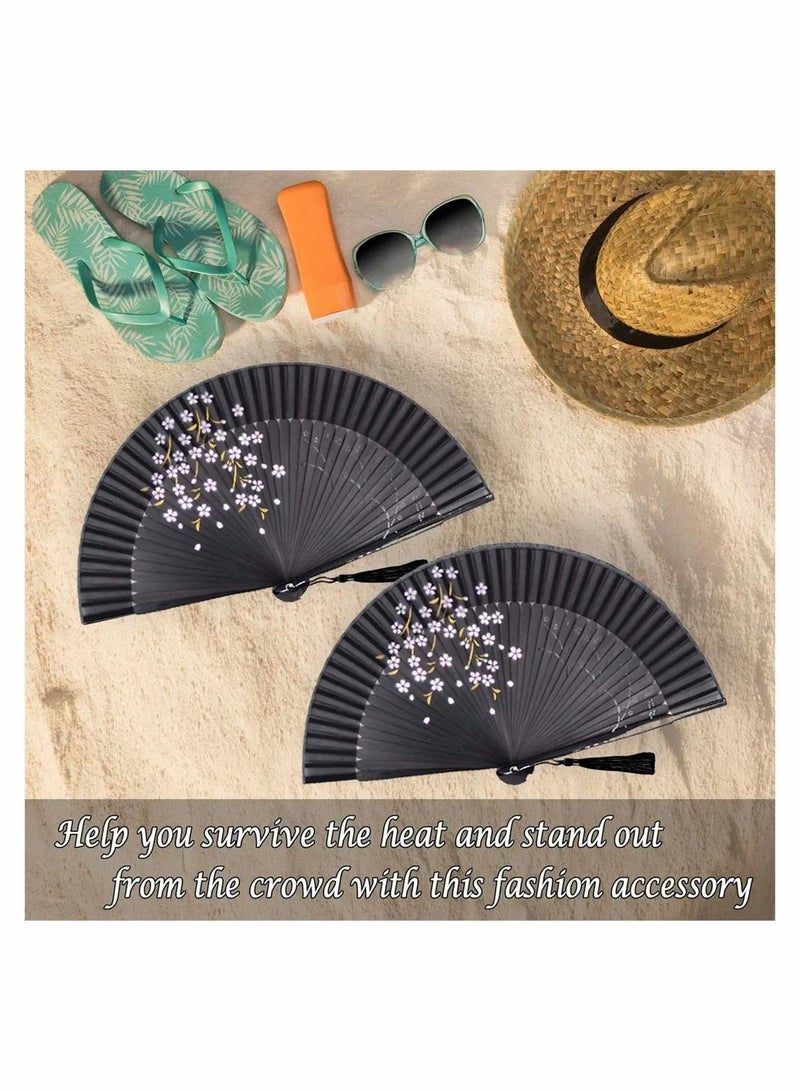 Handheld Bamboo Silk Folding Fan, Chinese Charming Elegant Vintage Style, Suitable for Dance Role Play Wedding Party Props Decoration and Best Gift for Women Girls (Black, 8.27 Inch) - Image 5