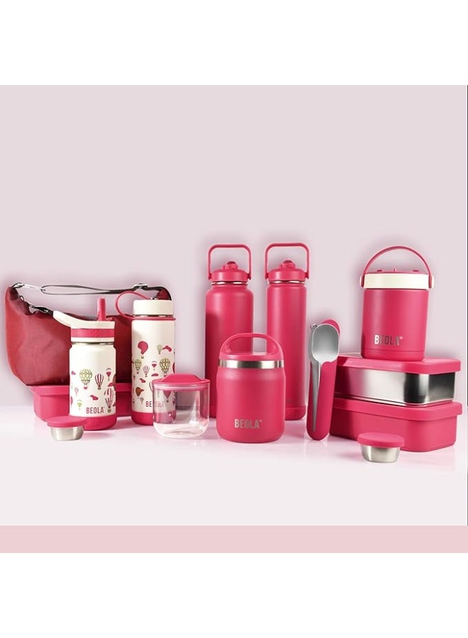 BEOLA Stainless Steel Cutlery Set with Silicone Case, Travel Utensils with Pouch, Reusable Fork Spoon and Knife, Cutlery for Lunch Box Kids School, Camping Outdoor, Set of 4pcs (Raspberry) - Image 3