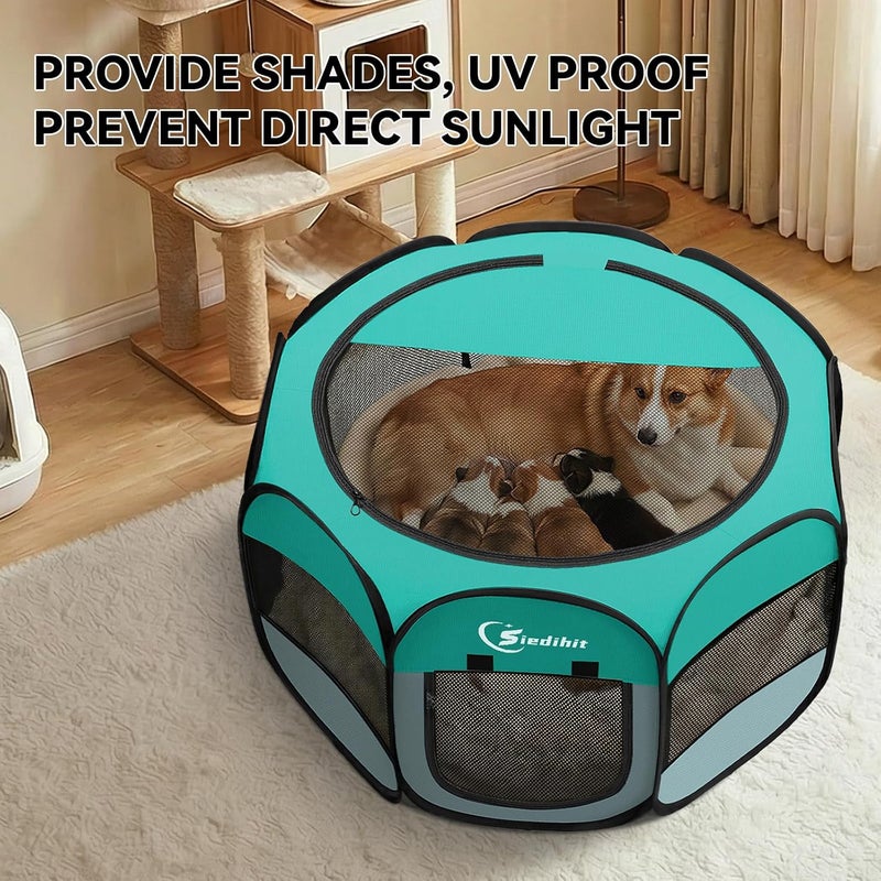 Siedihit Pink Puppy Playpen for Middle Dog Cat, Dogs Tent Crate Cage Indoor/Outdoor, Portable Pop Up Dog Kennel with Carrying Bag for Rabbits, Removable Top (Green, Medium) - Image 5
