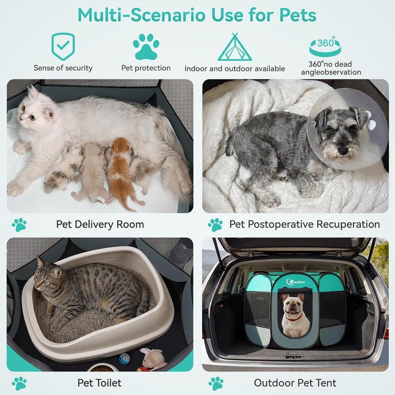 Siedihit Pink Puppy Playpen for Middle Dog Cat, Dogs Tent Crate Cage Indoor/Outdoor, Portable Pop Up Dog Kennel with Carrying Bag for Rabbits, Removable Top (Green, Medium) - Image 4