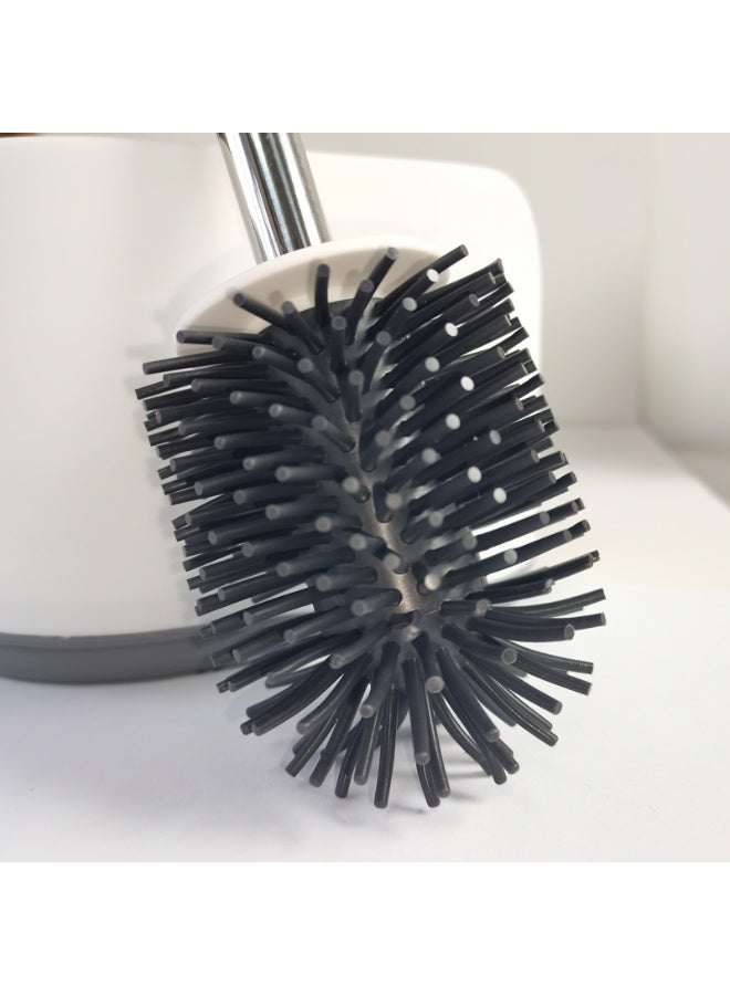 Modern Bathroom Toilet Brush and Holder Set, Dual-Head Long Handle Design with Silicone Bristles, White and Silver Base Stand - Image 4