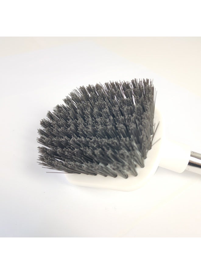 Modern Bathroom Toilet Brush and Holder Set, Dual-Head Long Handle Design with Silicone Bristles, White and Silver Base Stand - Image 3