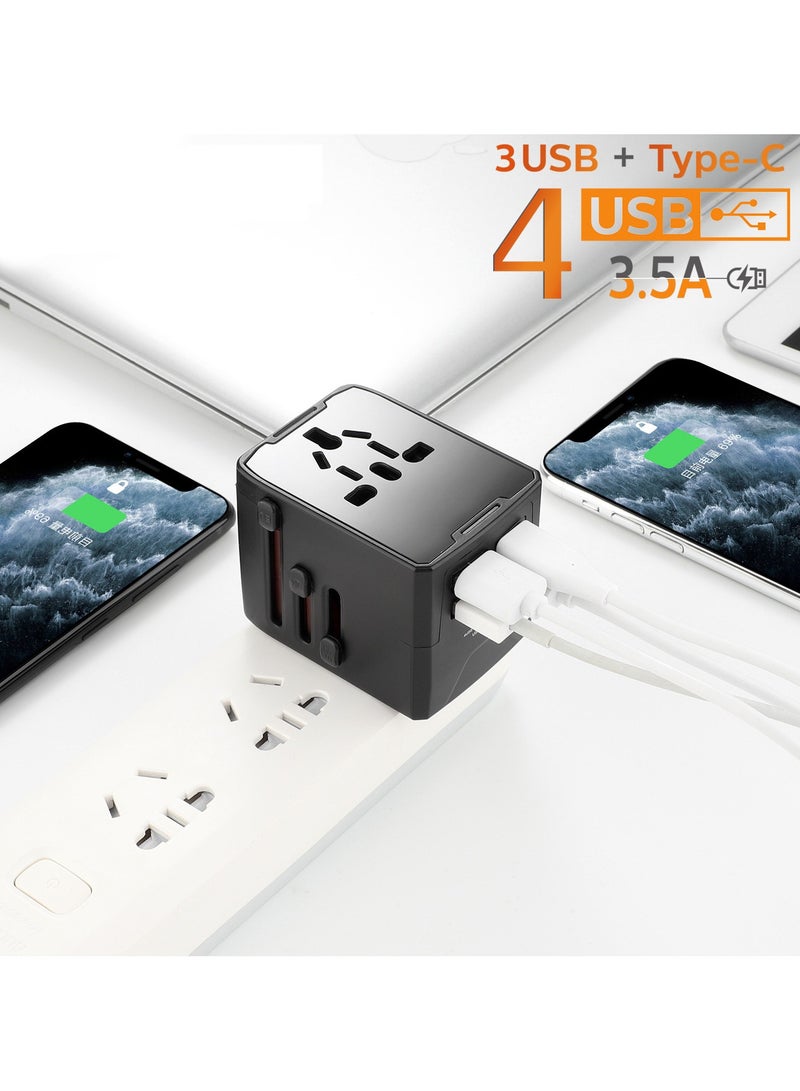 FLOWING Universal Travel Power Adapter, International Charger with 3 USB Ports and 1Type-C Wall Charger and Worldwide AC Outlet for Europe USA UK AUS Asia - Image 2
