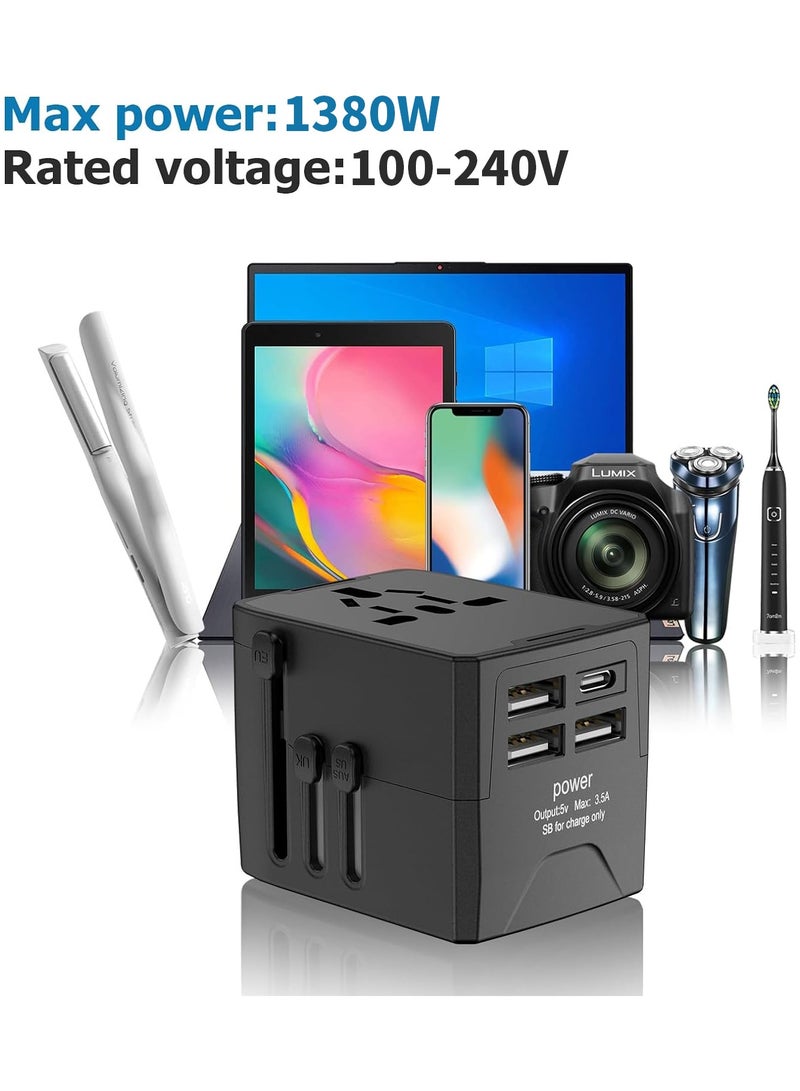 FLOWING Universal Travel Power Adapter, International Charger with 3 USB Ports and 1Type-C Wall Charger and Worldwide AC Outlet for Europe USA UK AUS Asia - Image 5