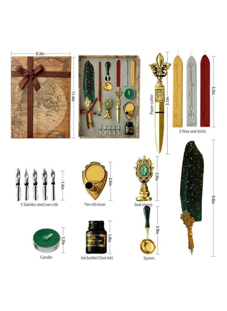 Generic Quill Feather Pen and Ink Set, Calligraphy Pen Glass Dip Pen and Wax Seal Stamp Kit  - Image 3