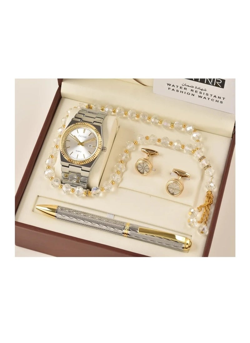 FANDER BLUE 4 Piece Men's Watch Set with NRF Pen, Buttons and Rosary 