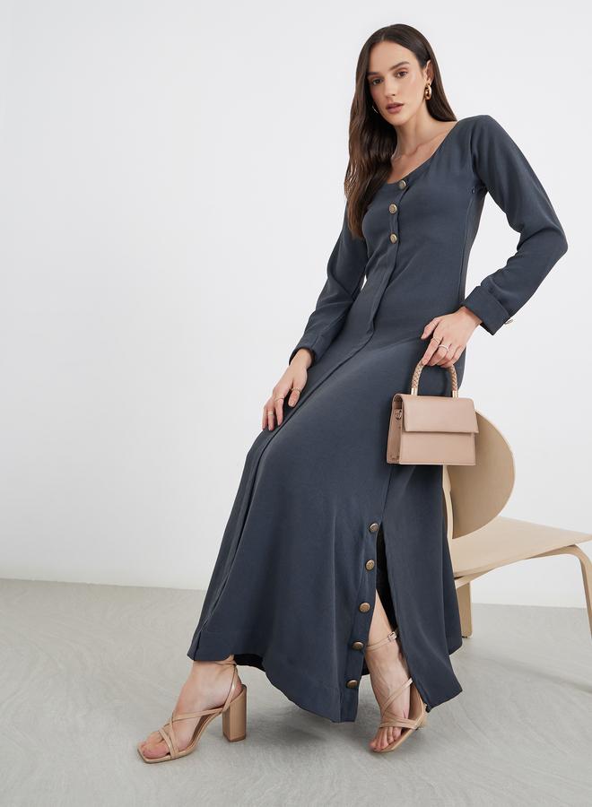 Maxim Creation Women Grey Maxi Dress with Buttons - Image 1