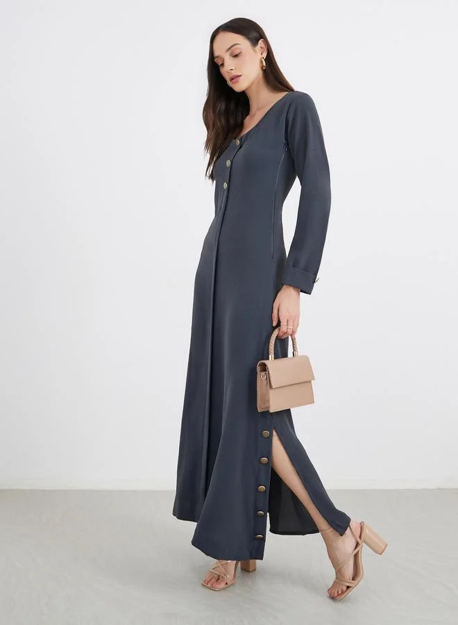 مكسيم كريشن Maxim Creation Women Grey Maxi Dress with Buttons