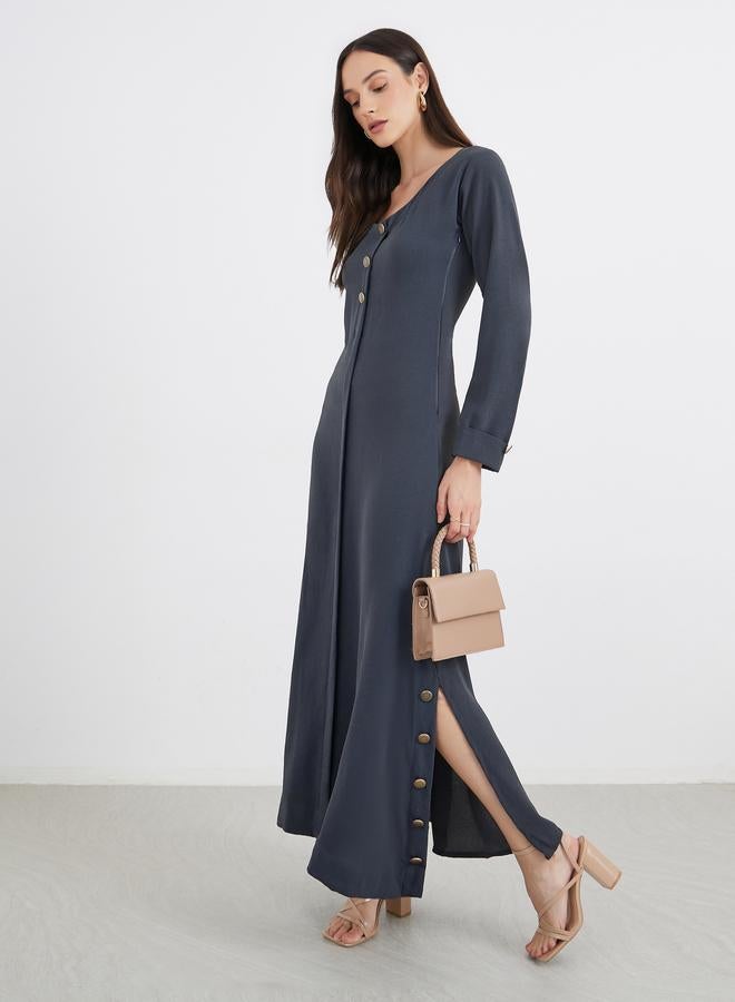 Maxim Creation Women Grey Maxi Dress with Buttons - Image 2