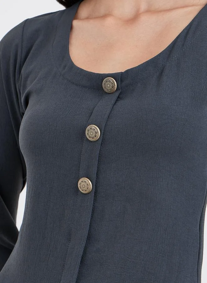 Styli Styli Women Grey Maxi Dress with Buttons