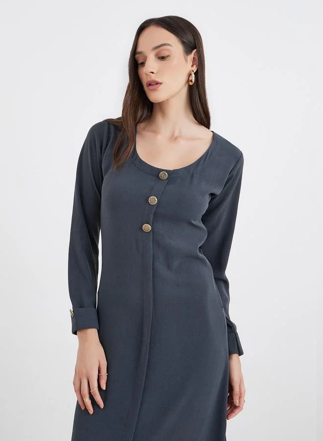Styli Styli Women Grey Maxi Dress with Buttons