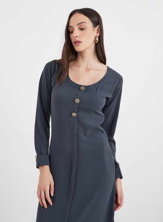 Maxim Creation Women Grey Maxi Dress with Buttons - Image 3