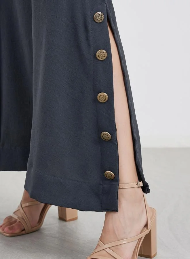 Styli Styli Women Grey Maxi Dress with Buttons