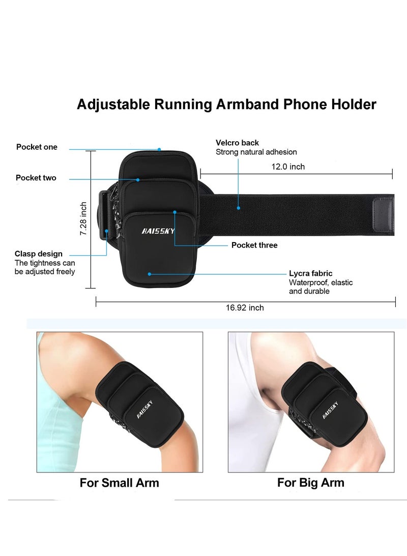 3 Pockets Running Phone Armband Holder for iPhone 14 Plus 13 12 11 Pro Max XS XR X 8 7 Galaxy S23 S22 S21 Pouch Key Card Bag, Water Resistant Sport Arm Band Sleeve Fit Fitness Exercise Workout Gym