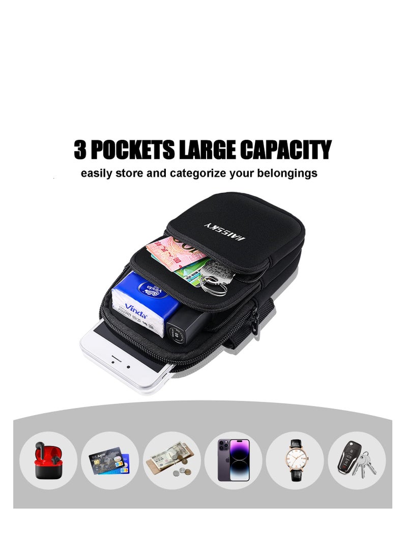 3 Pockets Running Phone Armband Holder for iPhone 14 Plus 13 12 11 Pro Max XS XR X 8 7 Galaxy S23 S22 S21 Pouch Key Card Bag, Water Resistant Sport Arm Band Sleeve Fit Fitness Exercise Workout Gym