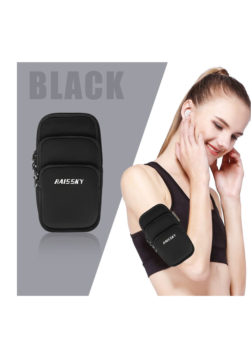3 Pockets Running Phone Armband Holder for iPhone 14 Plus 13 12 11 Pro Max XS XR X 8 7 Galaxy S23 S22 S21 Pouch Key Card Bag, Water Resistant Sport Arm Band Sleeve Fit Fitness Exercise Workout Gym