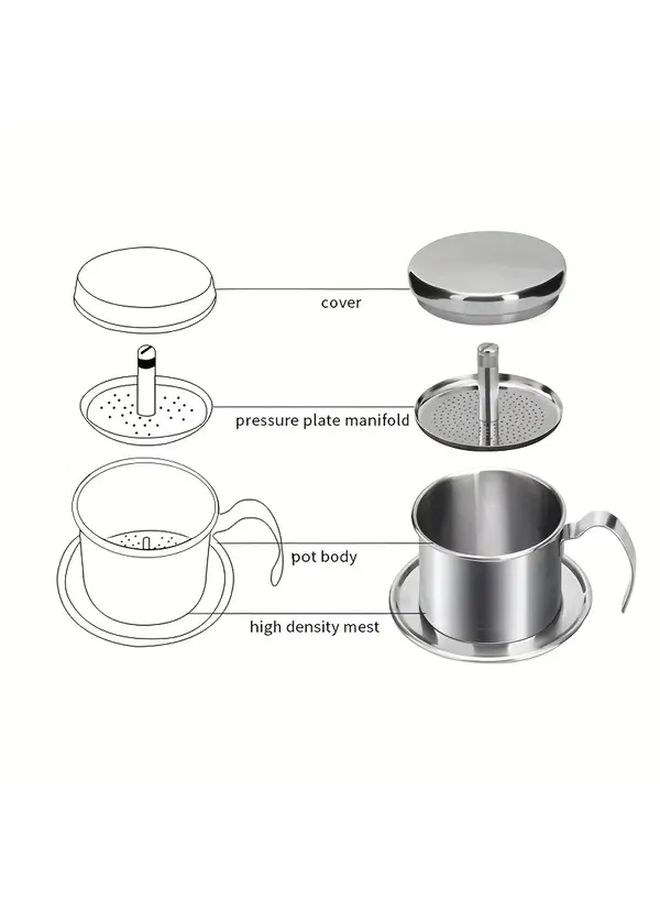 Silvery Stainless Steel Vietnamese Coffee Drip Filter Portable Single Cup Brewer Fine Mesh Strainer - Image 2