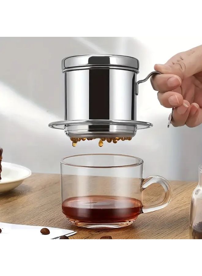 Silvery Stainless Steel Vietnamese Coffee Drip Filter Portable Single Cup Brewer Fine Mesh Strainer - Image 1