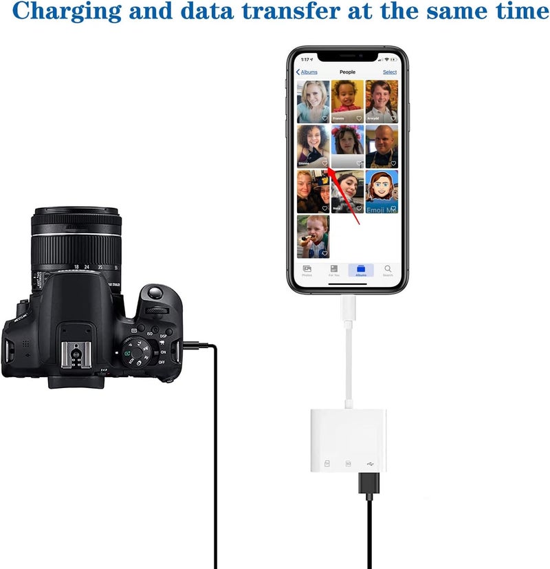 Wahbite Apple Lightning to SD & TF Card USB Camera Adapter for iPhone/iPad, 3 in 1 Card Reader USB Dongle for USB Flash Drive, Keyboard, Mouse, Hubs, MIDI, Micro SD TF Memory Card, Plug & Play - Image 2