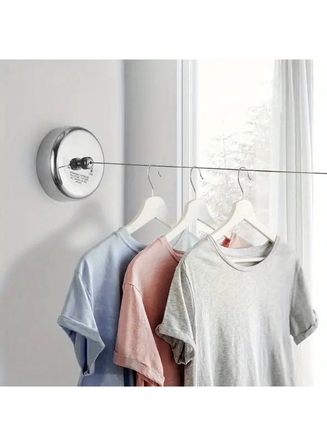 Silvery Retractable Clothesline 9.2 Feet Adjustable Indoor Outdoor Wall Mounted Foldable - Image 3