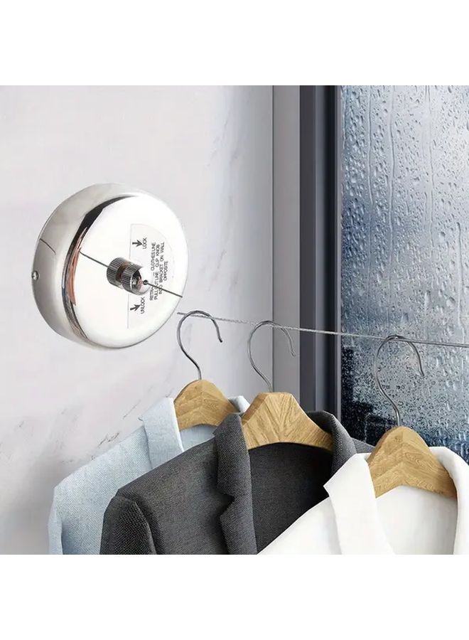 Silvery Retractable Clothesline 9.2 Feet Adjustable Indoor Outdoor Wall Mounted Foldable - Image 5