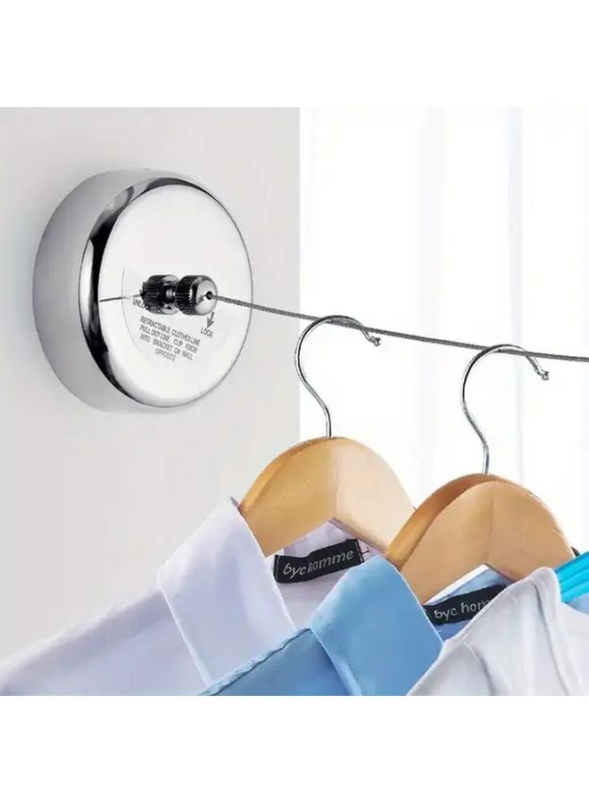 Silvery Retractable Clothesline 9.2 Feet Adjustable Indoor Outdoor Wall Mounted Foldable - Image 2