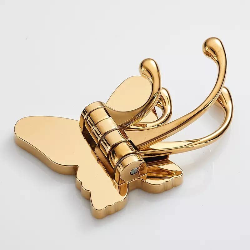 Indeed zinc alloy Butterfly Design 4 Pin Wall Mounted Movable Cloth, Purse, Robe, Coat Hook Hanger Key Stand Holder - Bathroom Accessories for Home & Office (Golden) - Image 1