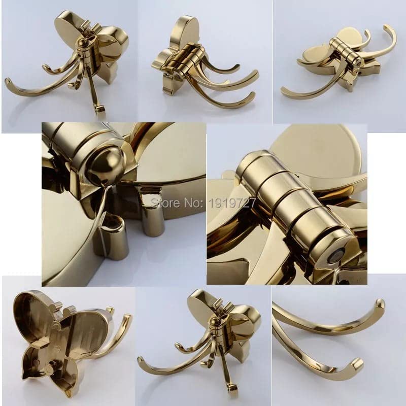Indeed zinc alloy Butterfly Design 4 Pin Wall Mounted Movable Cloth, Purse, Robe, Coat Hook Hanger Key Stand Holder - Bathroom Accessories for Home & Office (Golden) - Image 4