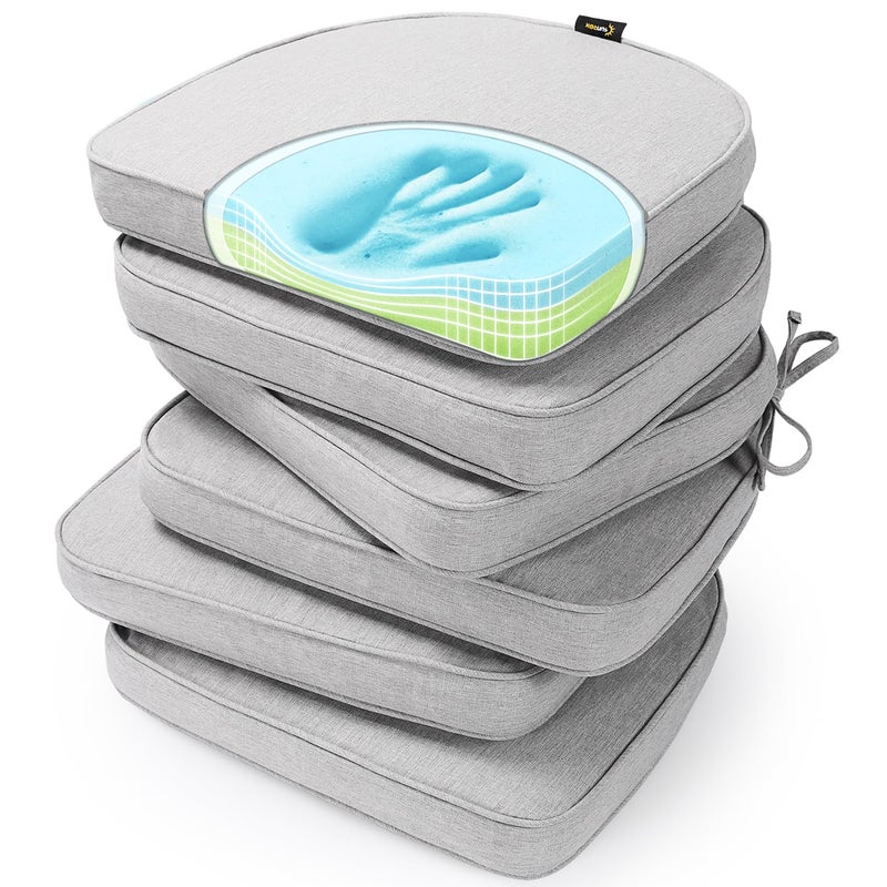 SUNROX Gel Memory Foam Chair Cushions, FadeShield Water-, Stain-Resistant Durable Reversible Seat Cushion Pads with Ties for Indoor/Outdoor Kitchen Dining Office, 17"x16", Set of 6, Heather Grey - Image 1