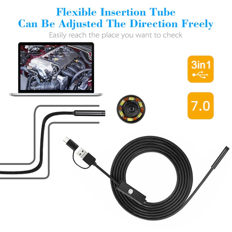 Endoscope Camera: 7mm 0.3 MP Lens - Adjustable Brightness LED Waterproof Inspection Camera for Android Phones, Computers & Daily Maintenance Work - Image 4