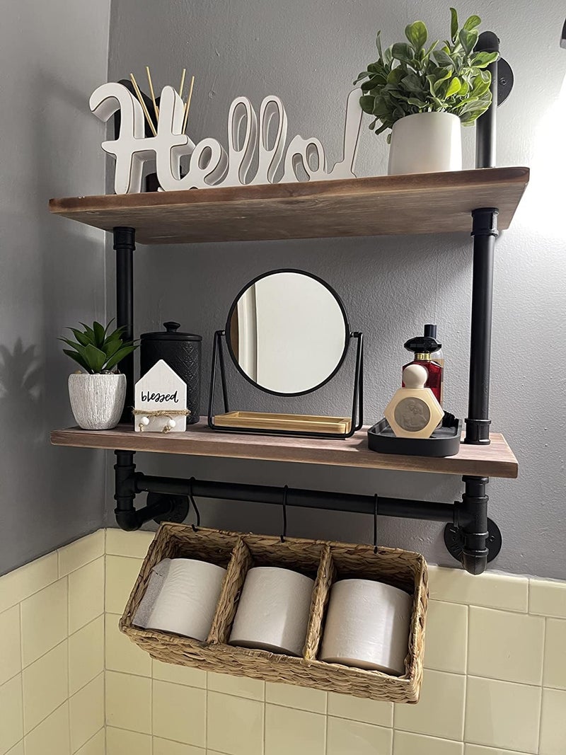ROGMARS Industrial Pipe Shelf Floating Shelves for BathroomFarmhouse Shelves with Towel Bar Towel Rack Over Toilet Shelf Rustic Wall Wood Shelves 197 Inch