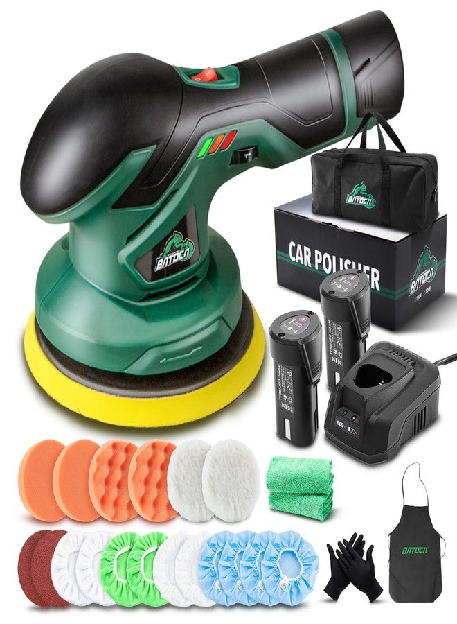 BATOCA Car Polisher - Cordless, Variable Speed, Random Orbital Polisher Kit with Green Polishing Bonnets, Detachable Handle, Discs, Foam Pads, Hex Wrench, User Manual - Image 1
