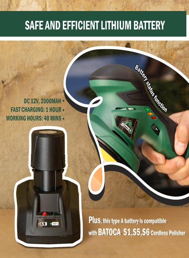 BATOCA Car Polisher - Cordless, Variable Speed, Random Orbital Polisher Kit with Green Polishing Bonnets, Detachable Handle, Discs, Foam Pads, Hex Wrench, User Manual - Image 3