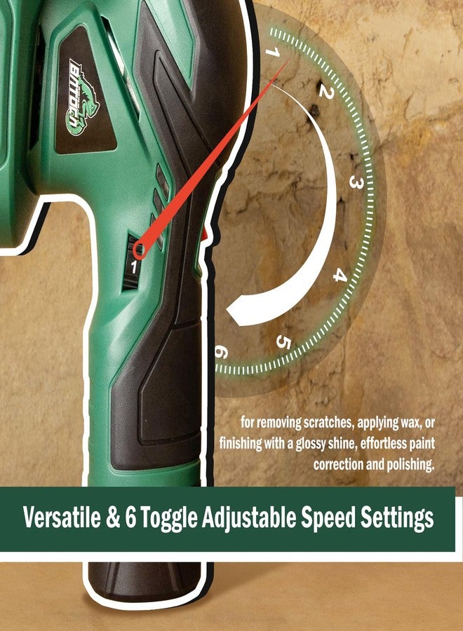 BATOCA Car Polisher - Cordless, Variable Speed, Random Orbital Polisher Kit with Green Polishing Bonnets, Detachable Handle, Discs, Foam Pads, Hex Wrench, User Manual - Image 5