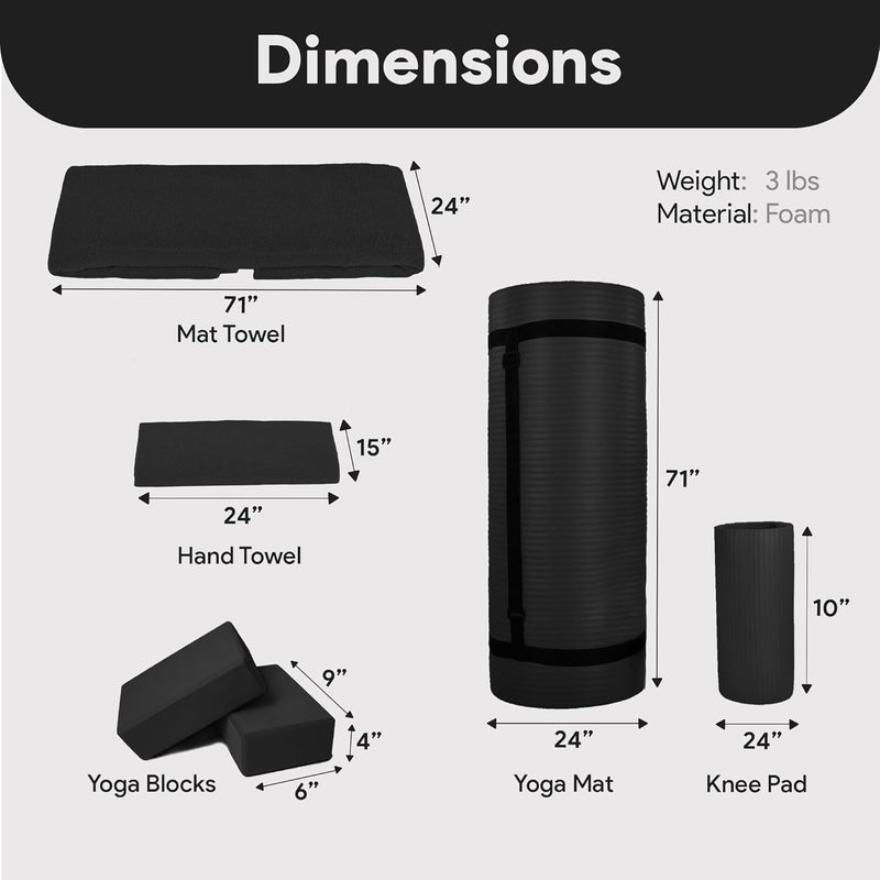 BalanceFrom 7-Piece Yoga Set with 71x24x0.5 Inches Extra Thick Mat and Carrying Sling – Includes 2 Blocks, Stretch Strap, 2 Towels, and Knee Pad for Home, Studio, and Gym Workouts - Image 3