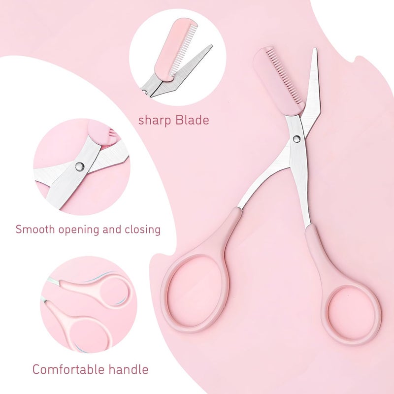 TORMEN Professional Eyebrow Grooming Kit, Eyebrow Scissors with Comb Eyebrow Razor Eyebrow Tweezers for Perfect Eyebrow Shaping, Face Hair Removal Tool for Men and Women(Pink) - Image 4