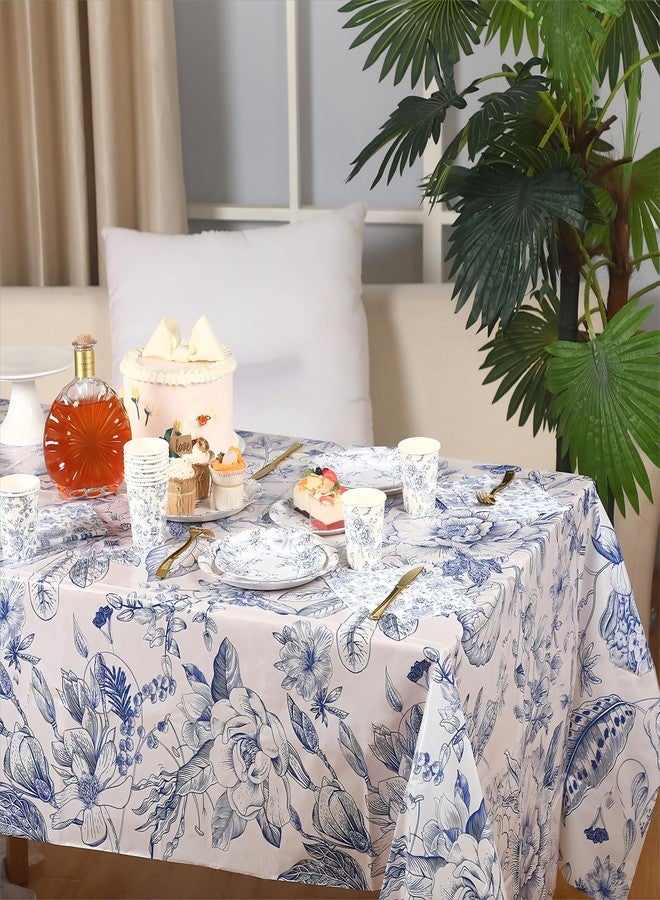 Zhehao 127 Pcs Blue and White Floral Disposable Tableware Set Serves 25 Guests Chinoiserie Floral Paper Plates Napkins Cups Tablecloth Flower Dinnerware for Bridal Shower Wedding Party Decorations - Image 3