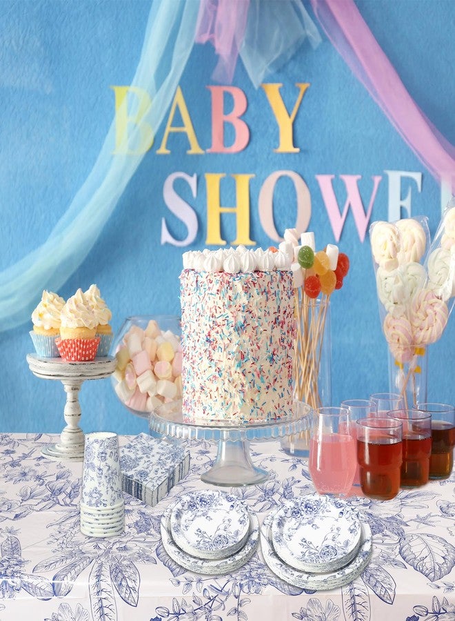 Zhehao 127 Pcs Blue and White Floral Disposable Tableware Set Serves 25 Guests Chinoiserie Floral Paper Plates Napkins Cups Tablecloth Flower Dinnerware for Bridal Shower Wedding Party Decorations - Image 4