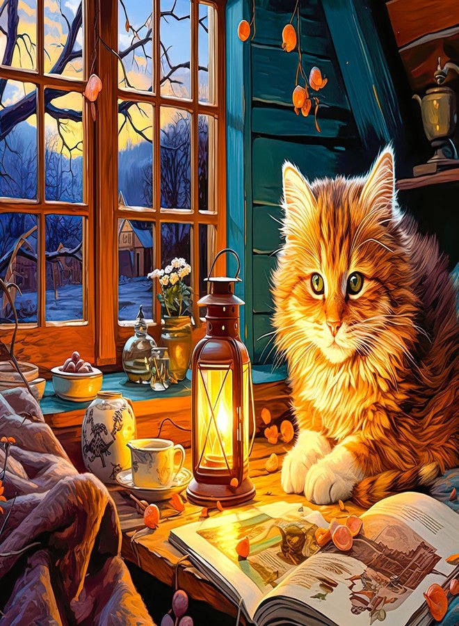 CHengQiSM 100 Piece Puzzles for Kids Reading Cat 100 Piece Puzzles for Adults, Cute Kitten 100 Pieces Puzzle for Kids Ages 4-8, Cozy Retreat Puzzle for Seniors Teens Brain Teaser - Image 1